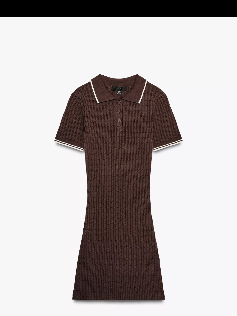 Zara - Brown Knit Polo Dress with Contrast Trim - medium